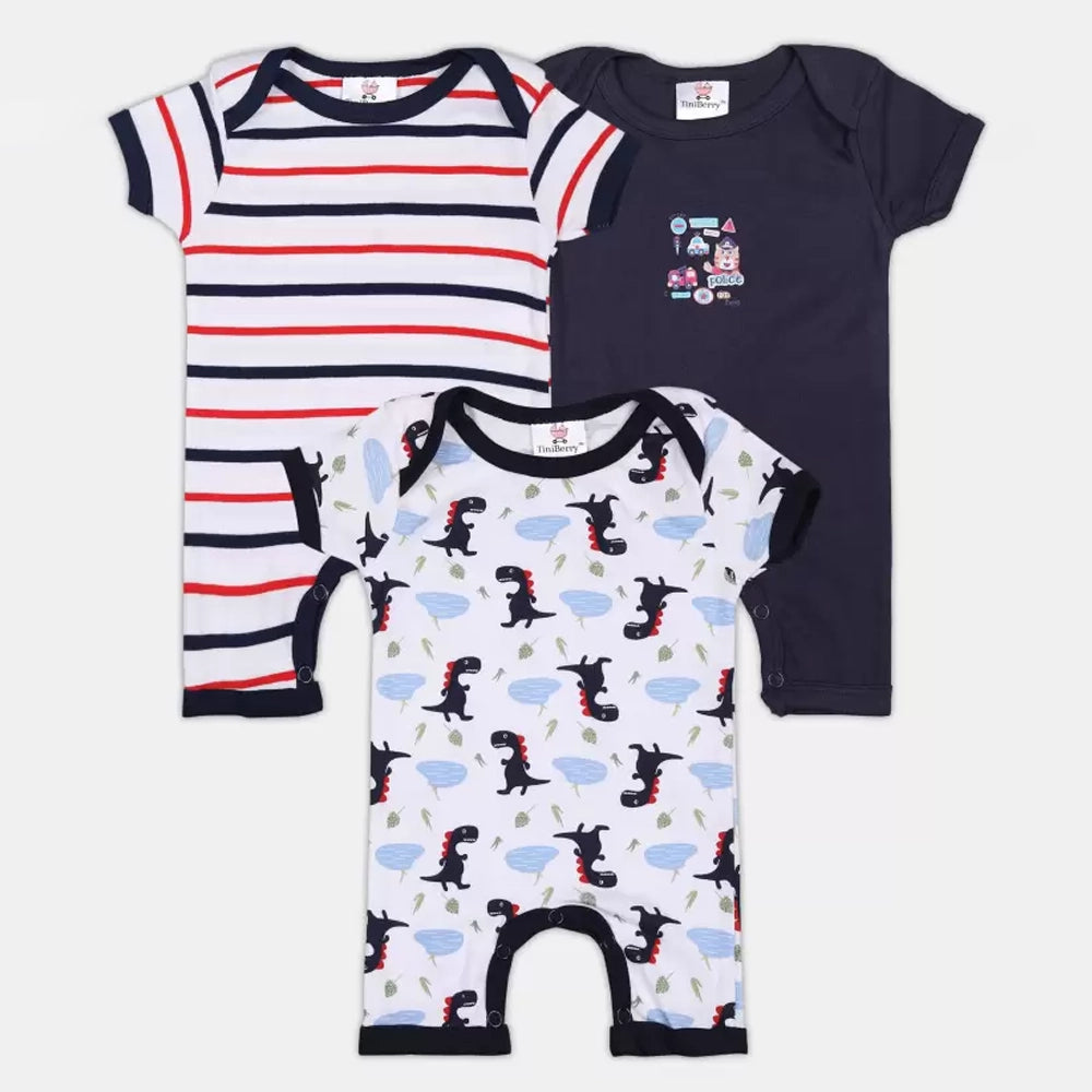 Romper For Baby Boys & Baby Girls Printed Cotton Blend (Blue, Pack of 3)-2